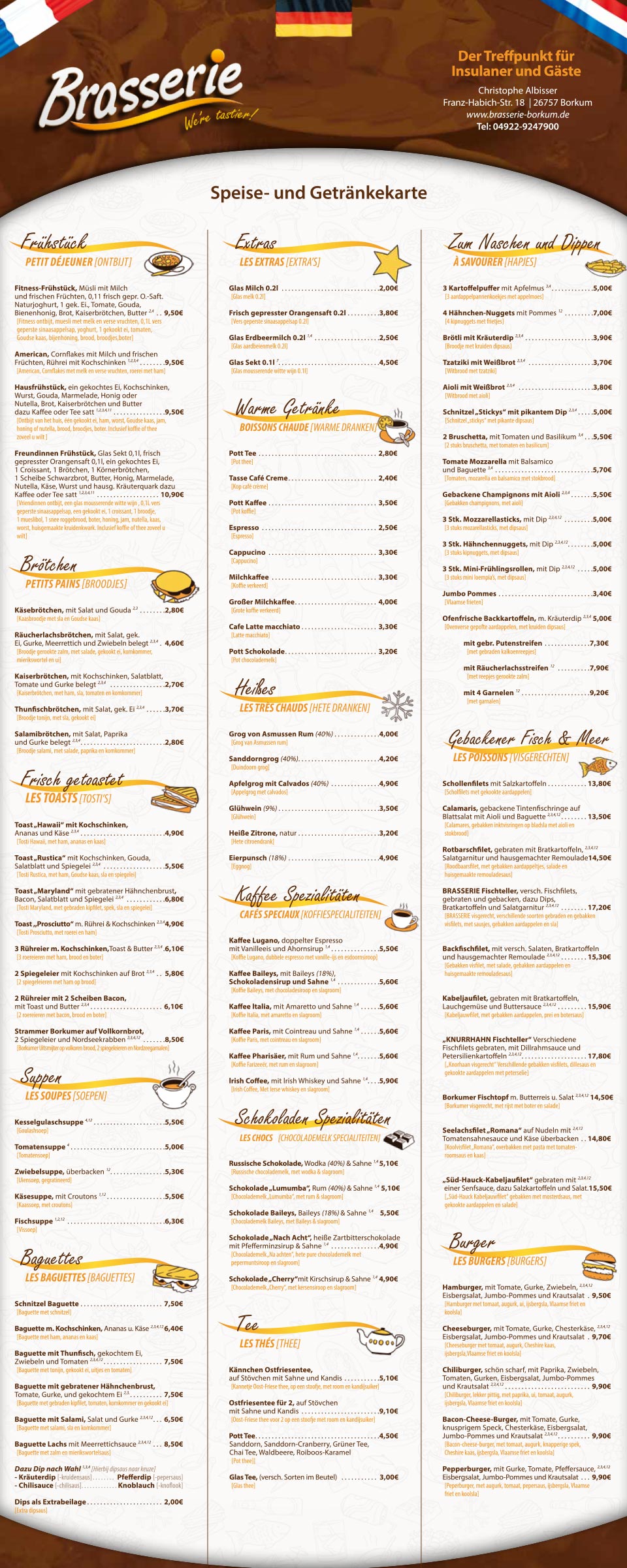 Ganztätig warme Küche | Brasserie Restaurant Borkum