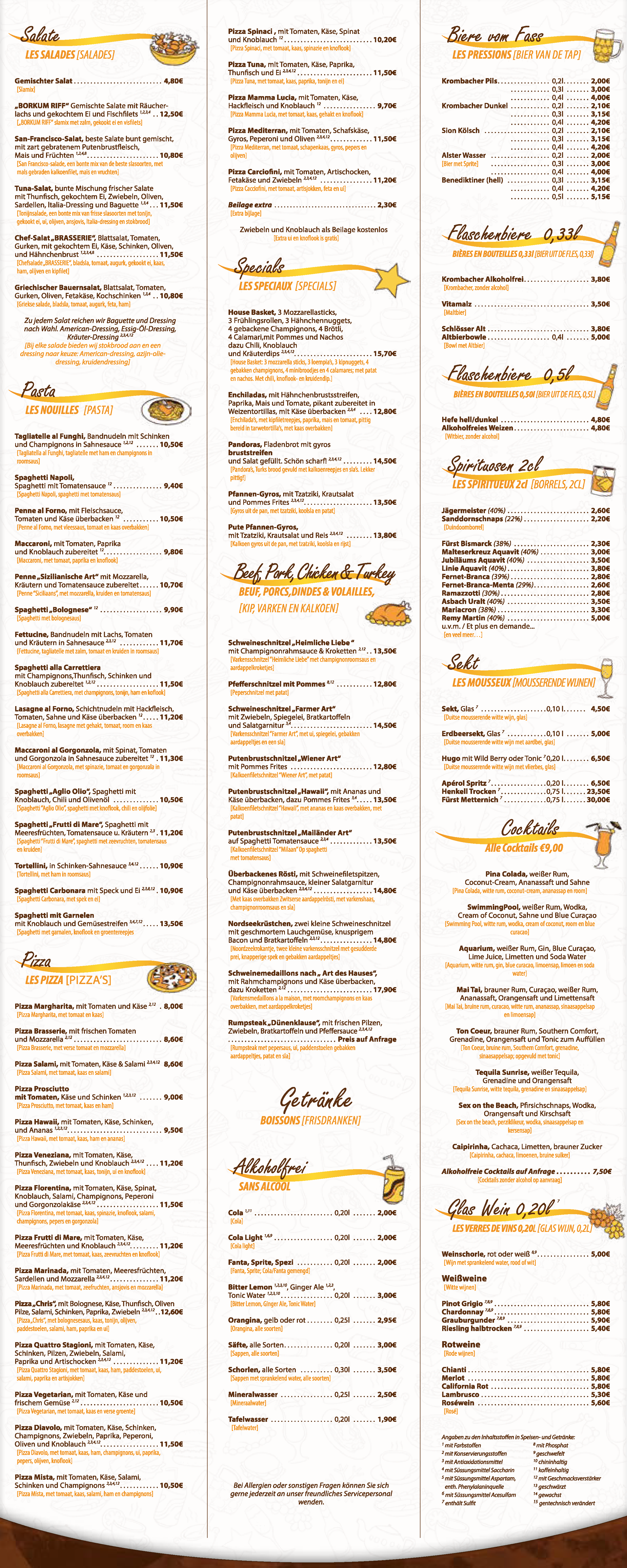 Ganztätig warme Küche | Brasserie Restaurant Borkum